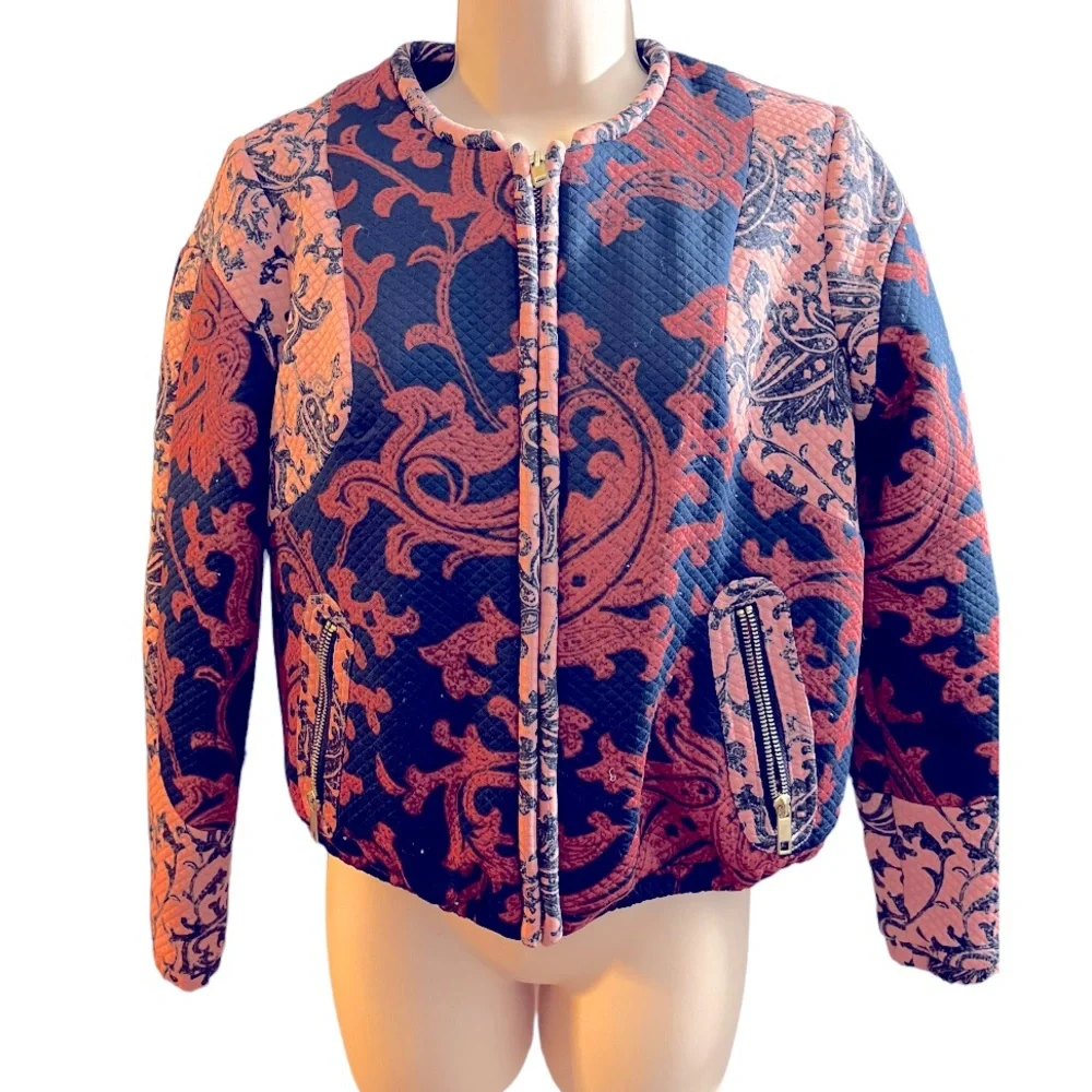 H&M Quilted Fall Colors Bomber Jacket Size 6 - Picture 7 of 8